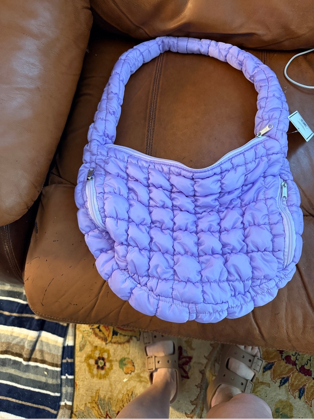 Plush Quilted Purple Shoulder Bag - Women